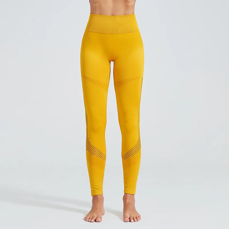 Штаны для йоги с высокой талией бесшовные леггинсы вырезами женские Леггинсы