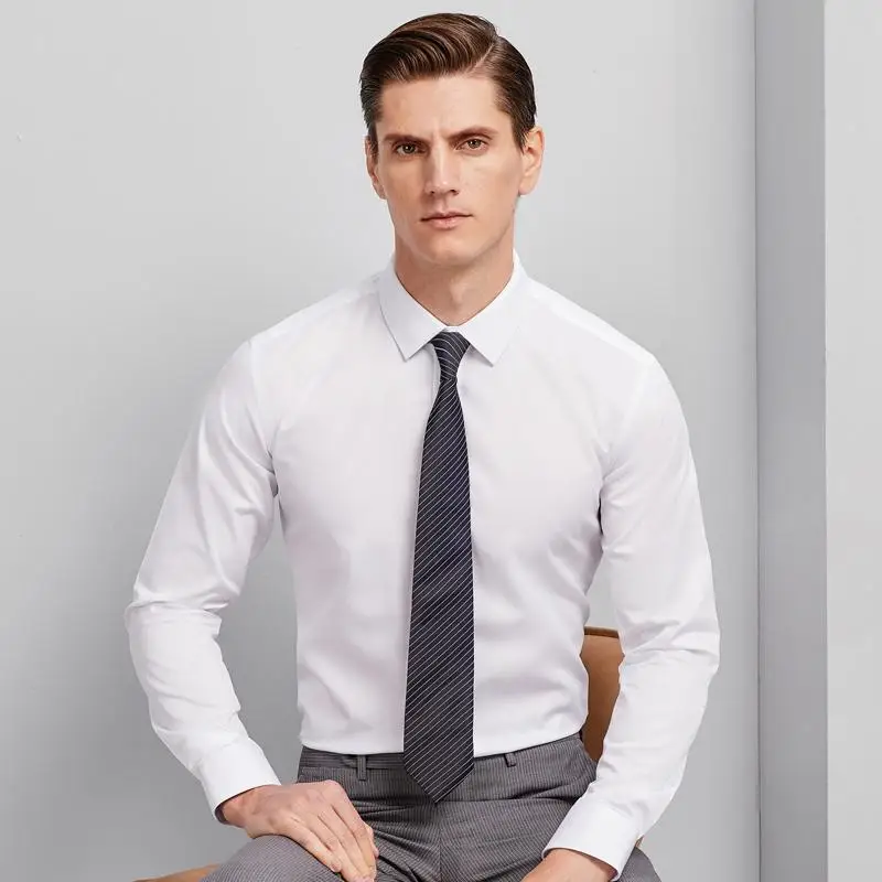 

Non-iron 100% Cotton Classic Shirts Men Long Sleeve Standard-fit Pocket-less Design Plaid/striped Wrinkle-Resistant Dress Shirt