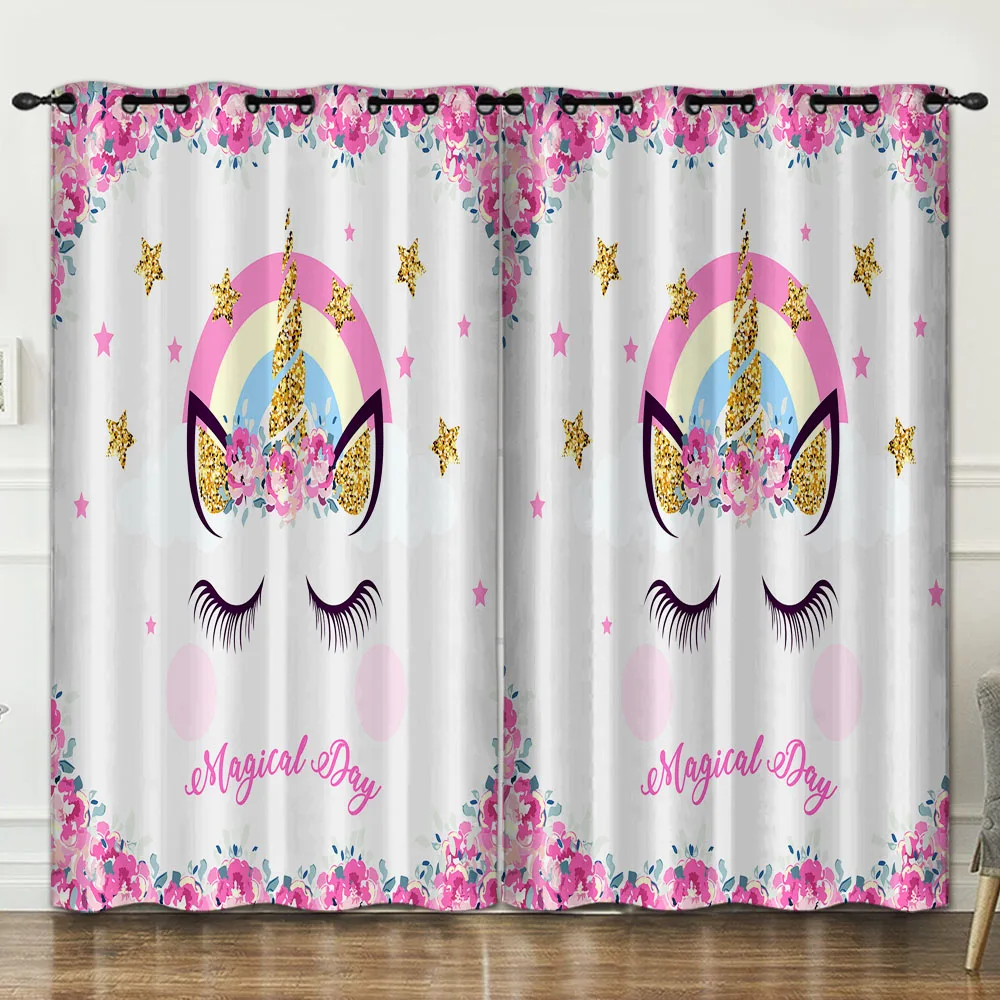 

3d Pink Design Cartoon Unicorn Curtains Dream Princess For Kids Girls Living Room Bedroom Shade Cortina Drop Ship