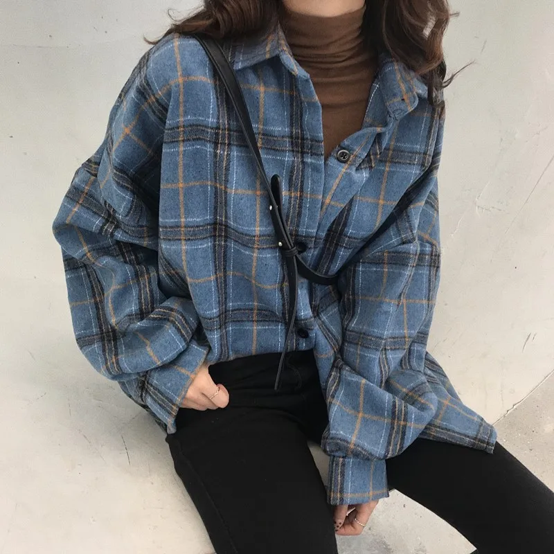 

Korean Style Oversized Plaid Shirts Blouse Women Autumn Cotton Blouse Long Sleeve Casual Blouses 2021 Button Shirt Blusas Tops