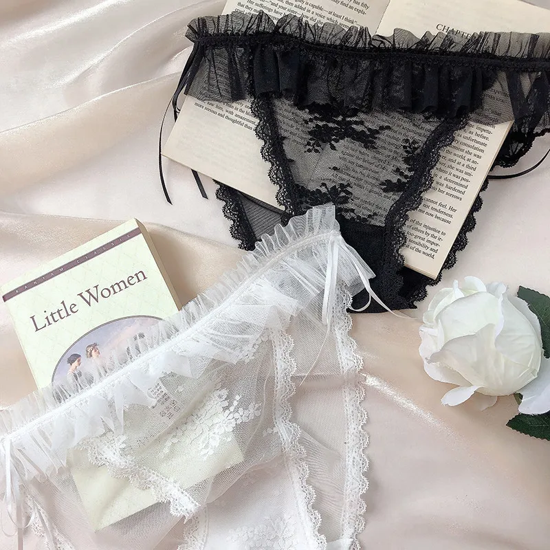 

Японские кружевные шифоновые бандажные пикантные трусики из чистого хлопка, нижнее белье с промежностью, тонкие летние трусики в стиле "Лол...