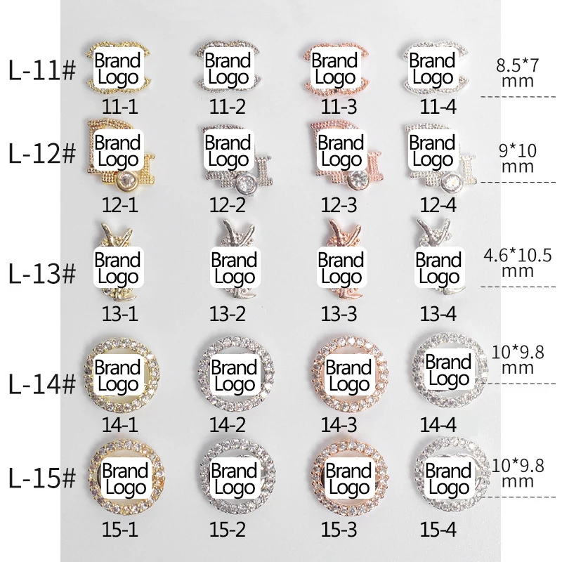 

VIP07 5Psc/Set Nail Decorations Designer Luxury Brand Logo Zircon Metal And Zircon Material Precision Machining Wholesale