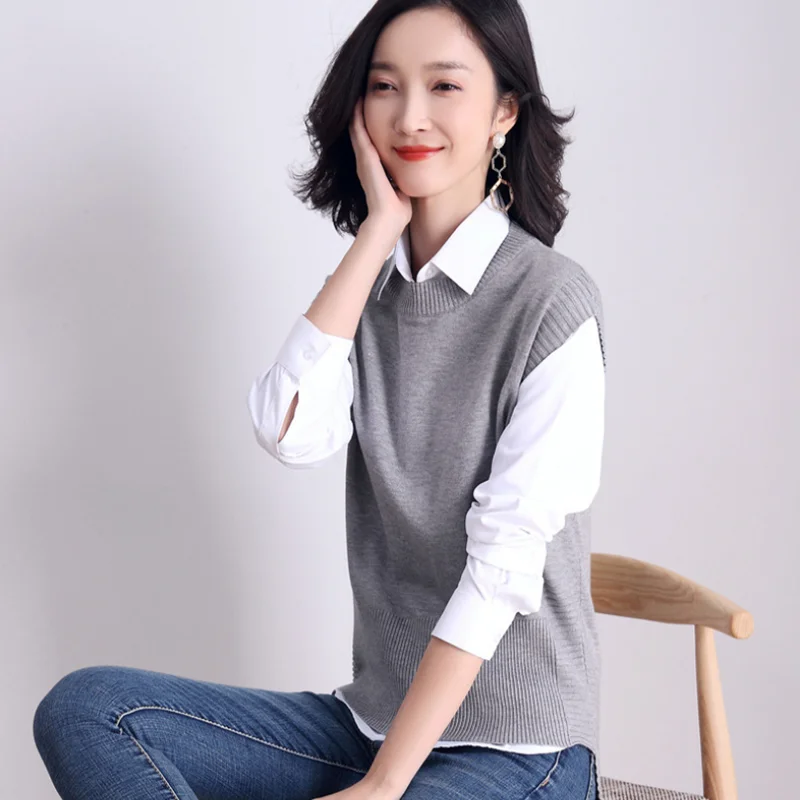 

Женский трикотажный жилет с круглым вырезом, свободный свитер без рукавов для улицы, весна-осень