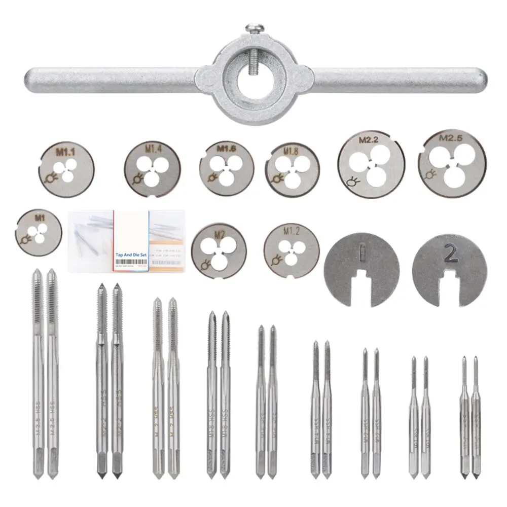 

31pcs Multifunction Tap Die Set M1-M2.5 Metric Thread Tap and Die Screw Set External Thread Cutting Tapping Hand Tool Kit