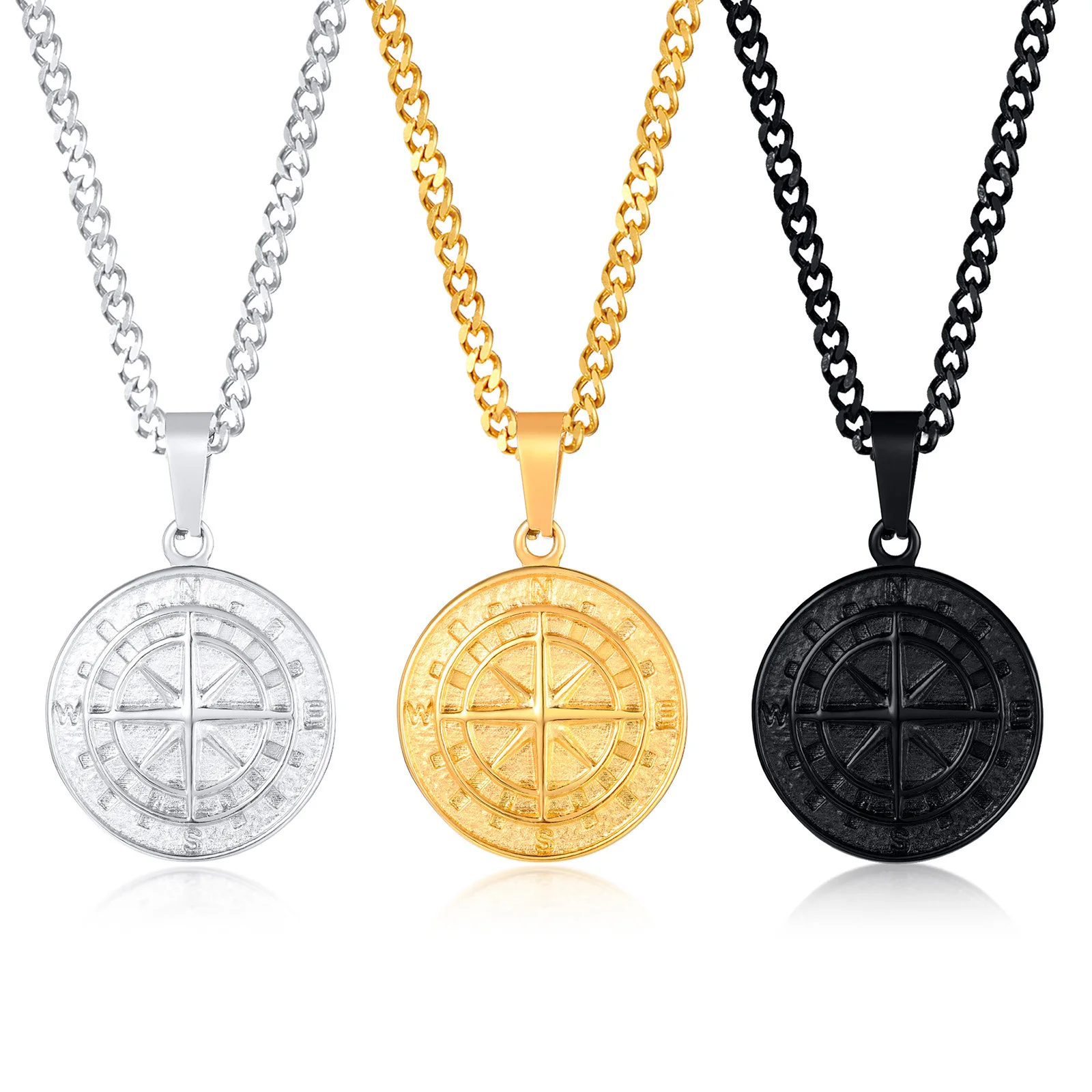 

Stainless Steel Compass Pendant Gold Coin Compass Men's Hip Hop Necklace Jewelry Accessories