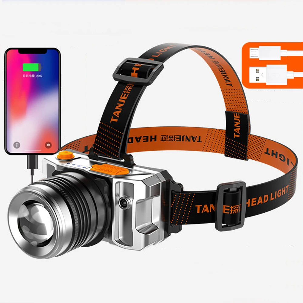 

Strong Light Long-Range Outdoor Portable Headlamp USB Charging Waterproof Zoom Head-Mounted LED Flashlight Fishing Headlight