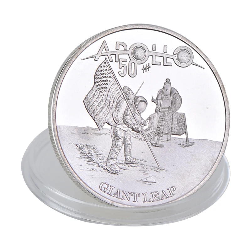 Серебряные коллекционные монеты WR Apollo 11 на 50 летие с держателем для монет