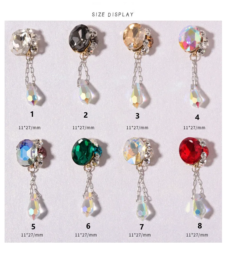 10Pcs Mixed Dangle Ab Diamond For Nail Decoration Chain Tassel Pendant Nail Alloy Rhinestones Jewels Big Diamond Nail Art Charms