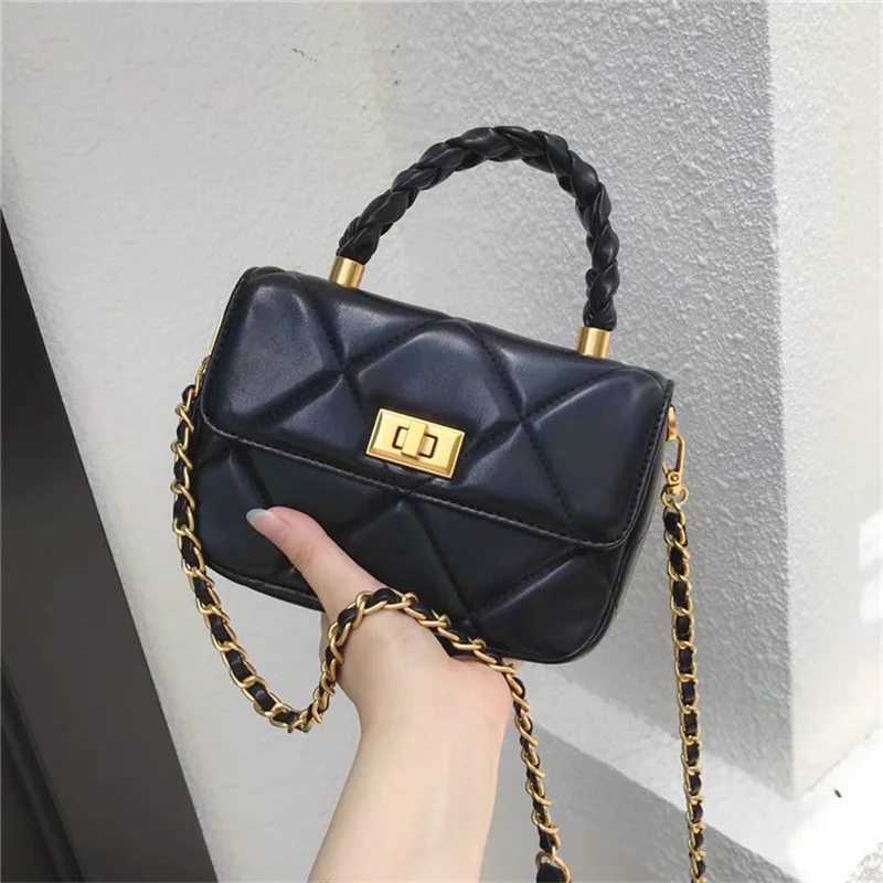 

New Style Fashion Chain Crossbody Bag for Women 2022 All Match Diamond Lattice Flaps Boutique Split Leather Dating Bags Monogram