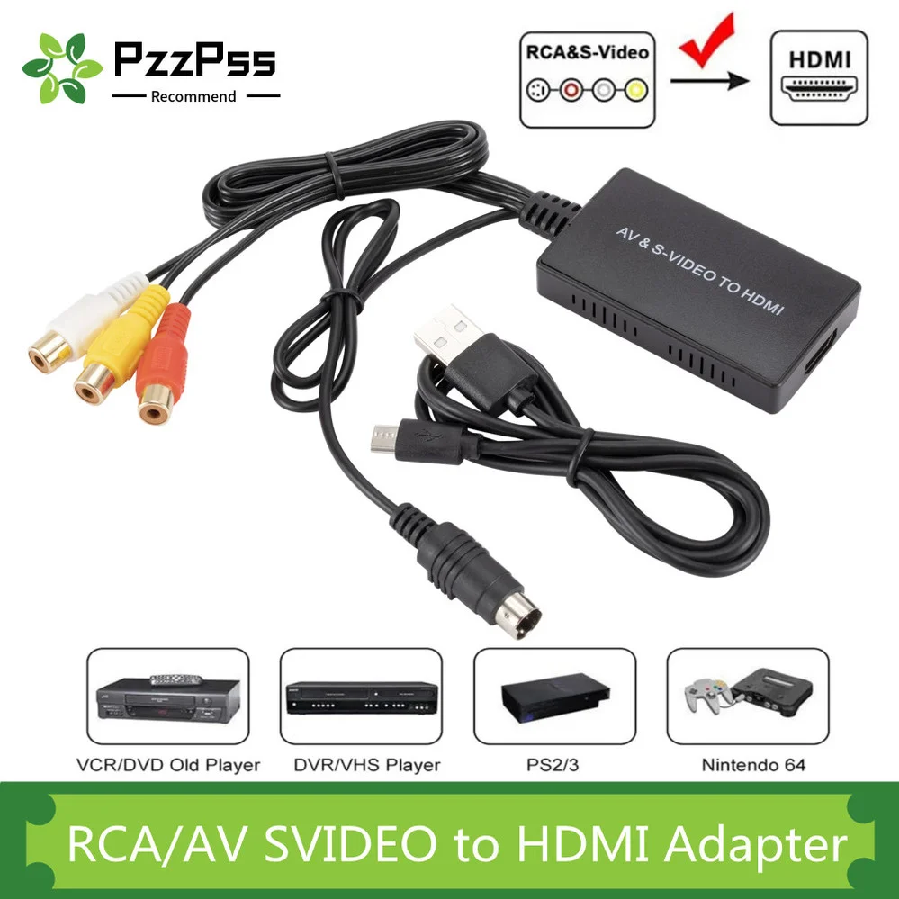 PzzPss RCA /AV SVIDEO к HDMI-совместимый адаптер для DVD HD TV STB совместимый с PS2/PS3 720P /1080P AV
