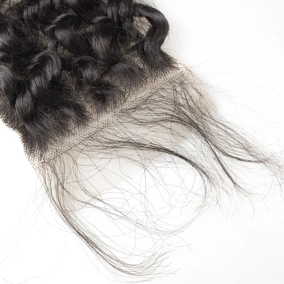 Onda de Água Fechamento do Laço com o Cabelo do Bebê Remy do Cabelo Humano para as Mulheres Arrancado do Laço Brasileiro Fechamento Encaracolado Natural Pré Frontal 4×4