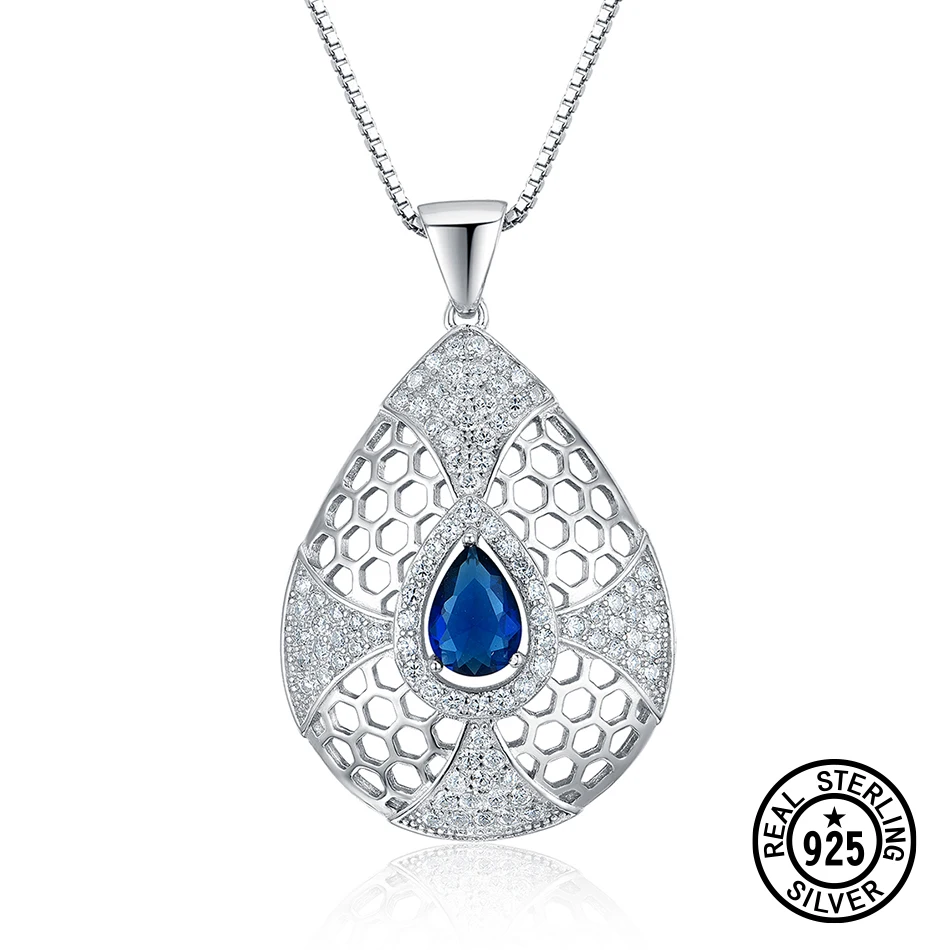 Ожерелье из стерлингового серебра 925 пробы с голубым сапфиром ожерелье полыми