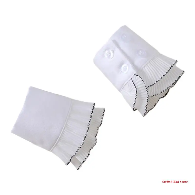 

Women Decorative Fake Sleeves Double Layer Pleated White Horn Cuffs Wrist Warmer