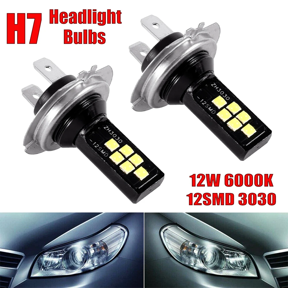 

2PCS H7 LED Car Anti-fog Light Bulb 12W 6000K 1200LM Headlight Bulbs 12SMD 3030 Driving Day Running Lamp Car Lamps Accessories