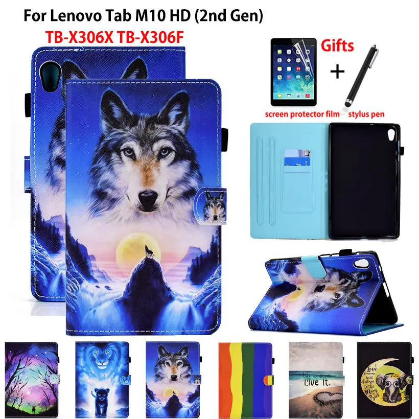 

Case For Lenovo Tab M10 HD 2nd Gen TB-X306X TB-X306F 10.1" Cover Funda Tablet Auto Wake Cartoon Lion Wolf Stand Shell Capa +Gift