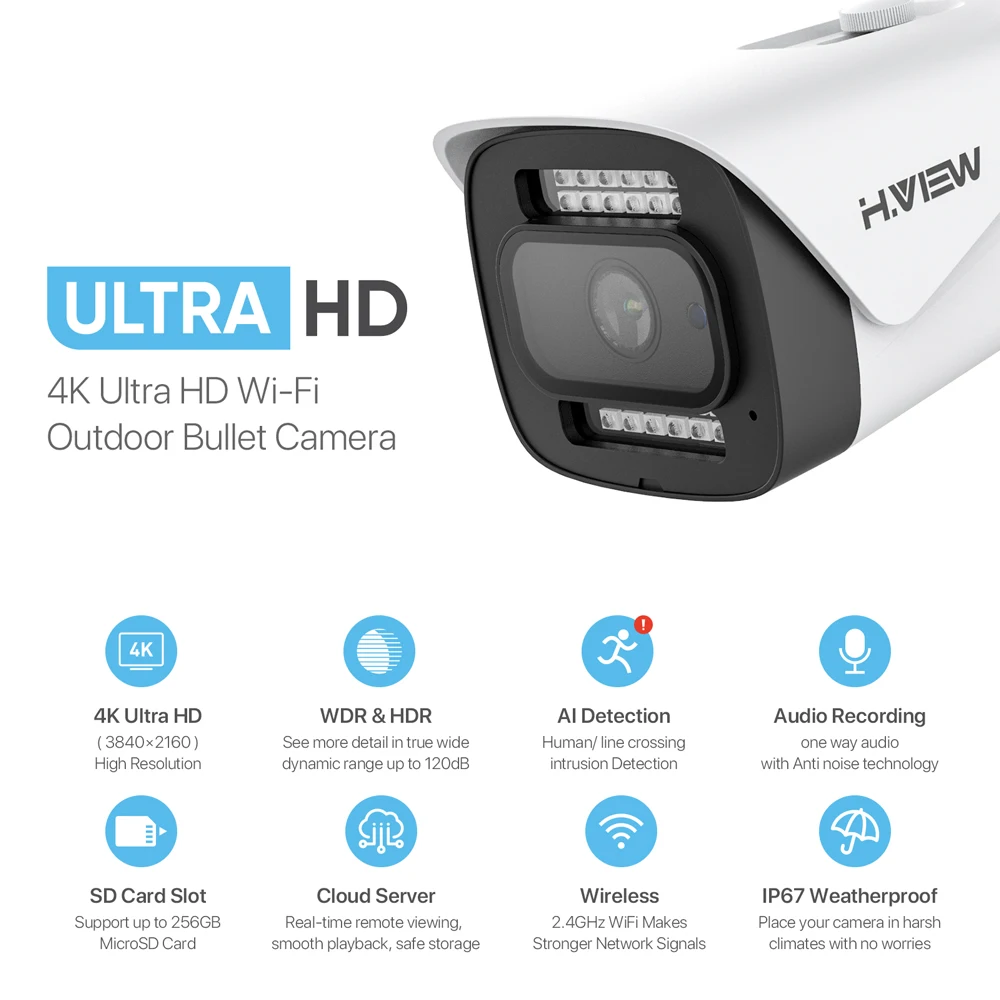 Ip камера видеонаблюдения H.View 8 Мп 4K Wi Fi слот для Sd карты|Камеры видеонаблюдения| |