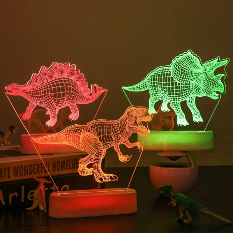 1Pc Dinosaur Led Lights Ornament 3D Animal Dinosaur Birthday Party Decoration Boys Kids Bedroom Decor Jungle Dino Party Supplies