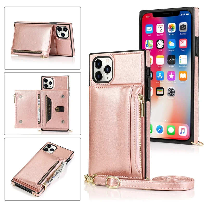 Кожаный чехол бумажник на молнии для iPhone 12 Mini 11 Pro Xs Max Xr X SE 2020 с отделениями карт
