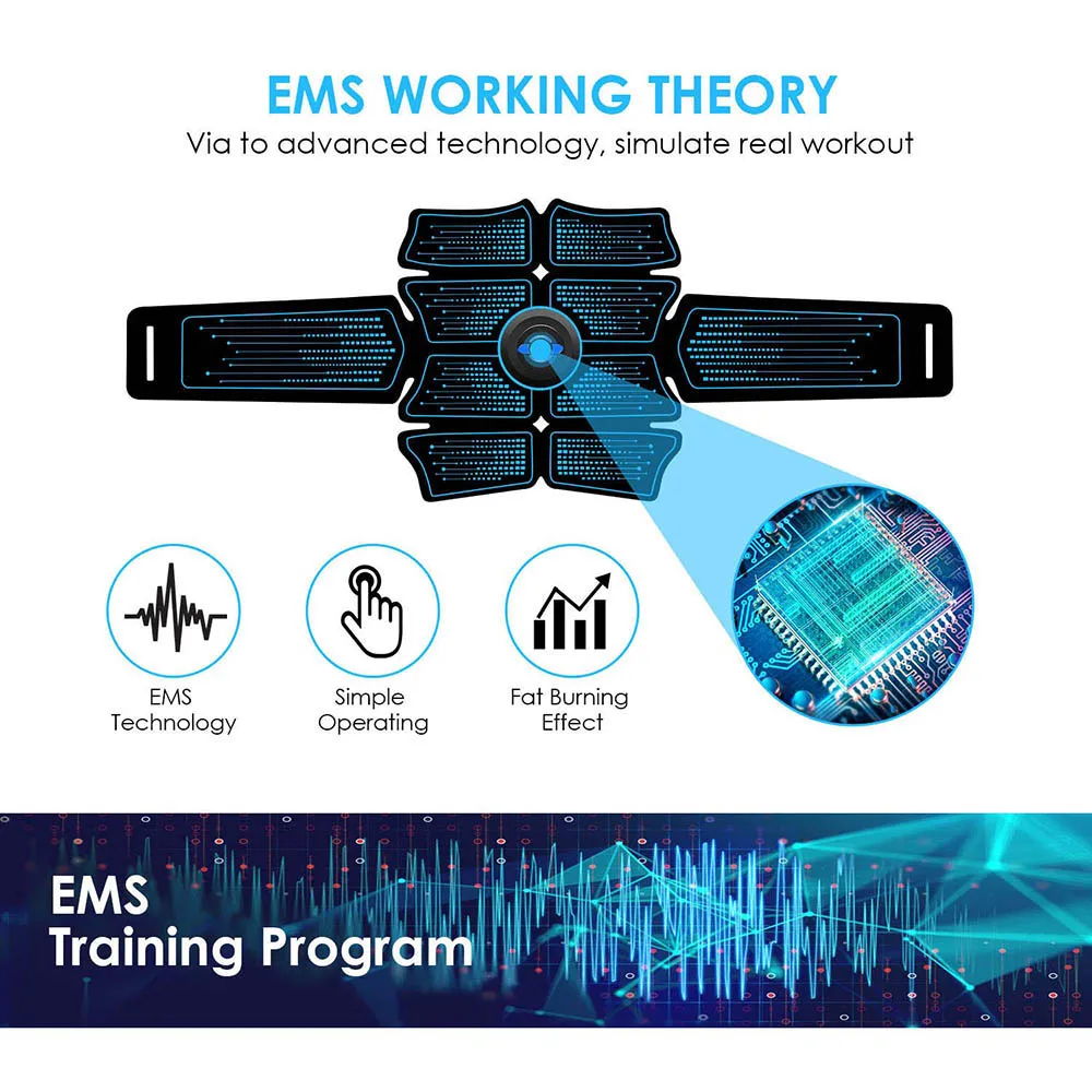 Стимулятор мышц Abs тренажер Ems для фитнеса 8 упаковок тоник электростимуляции