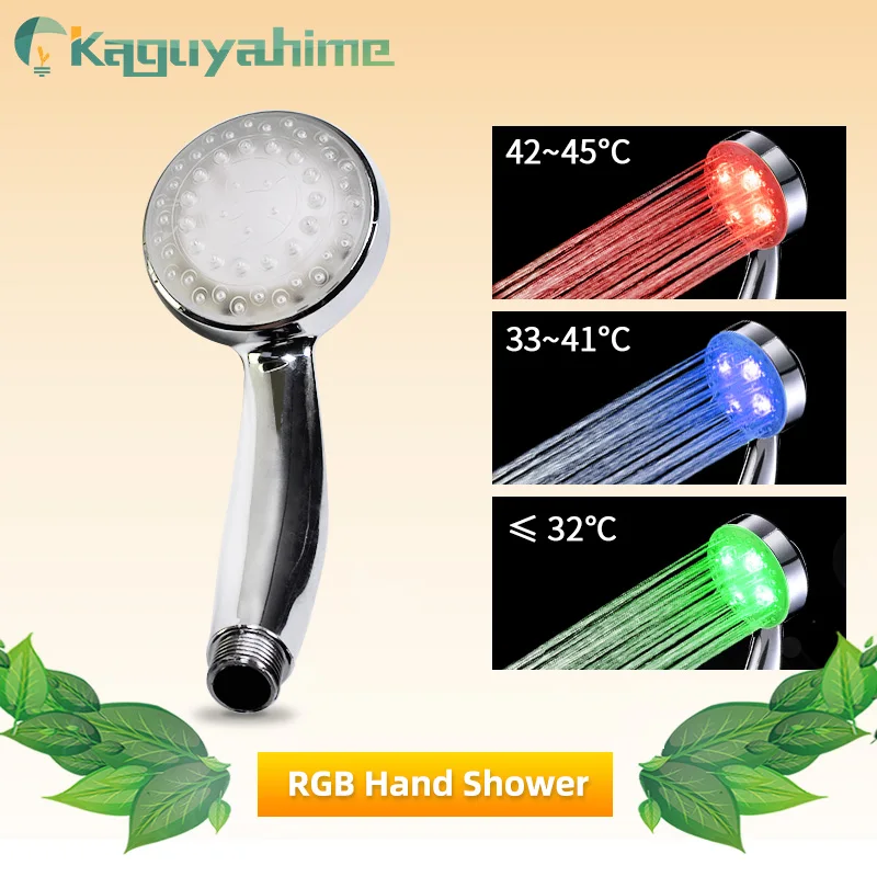 

Kaguyahime Handheld LED Shower Head With RGB Light Faucet Temperature Sensor Glow Shower Stream Water For Kitchen Bathroom Hose
