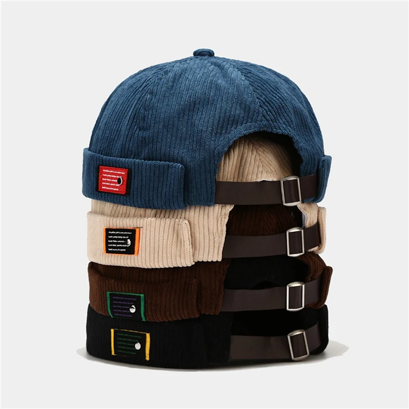 

Brand Vintage Beanie Hats Men Women Spring Autumn Landlord Hat Streetwear Hip Hop Brimless Hat Corduroy Docker Cap Wholesale