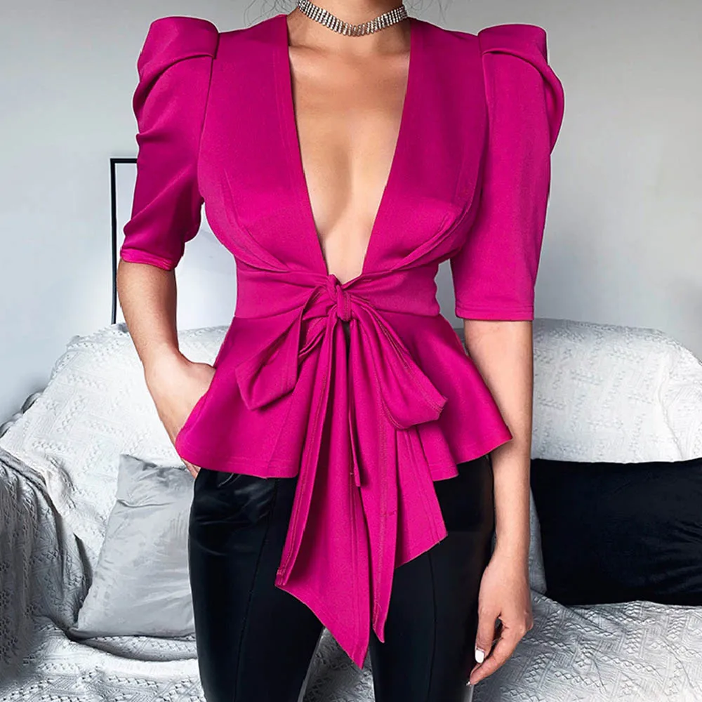Сексуальная туника с v образным вырезом на шнуровке женская блузка рубашка