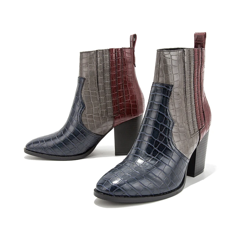 

Autumn Ankle Boots Women Leather Wedges High Heels Western Boots Fashion Winter Short Boots Western Pointed Toe Zipper shoes