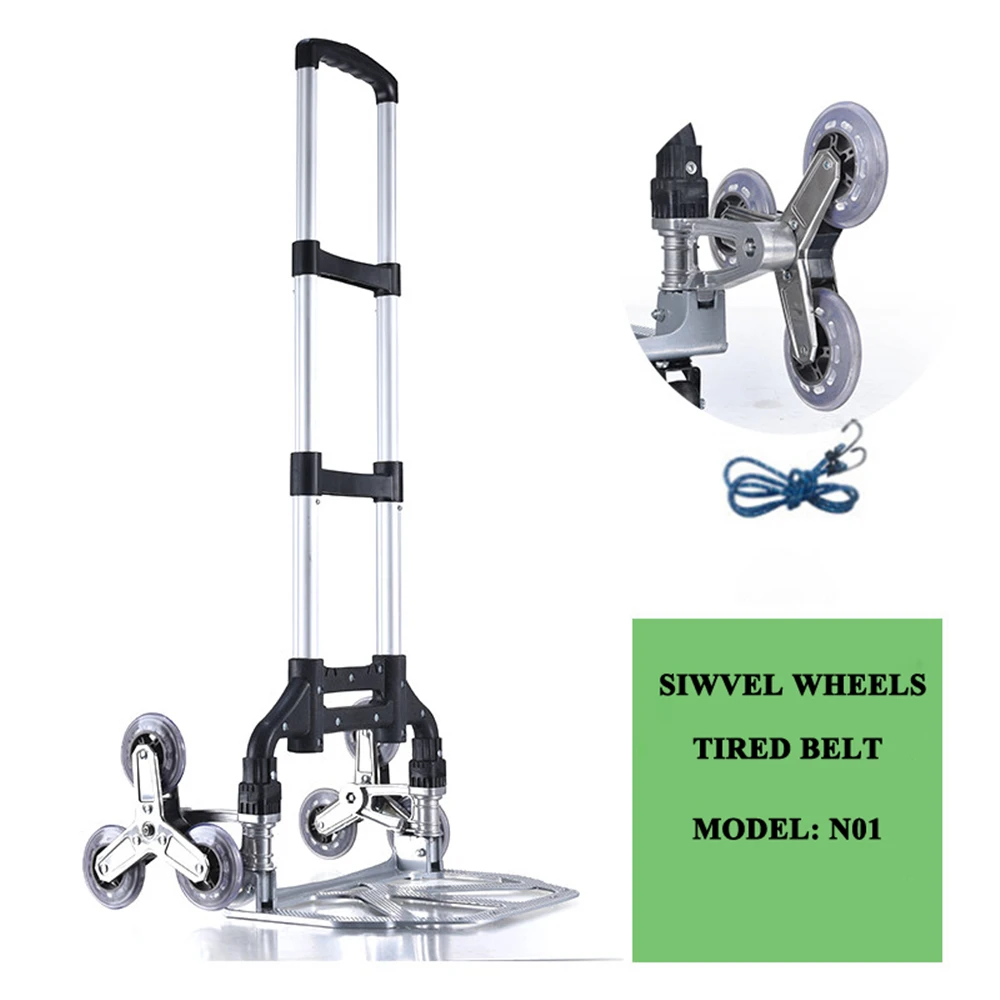 

Folding Hand Truck Dolly Stair Climbing Cart Aluminum Alloy Portable with Shopping Bag Hand Cart Ideal for Home Auto Travel