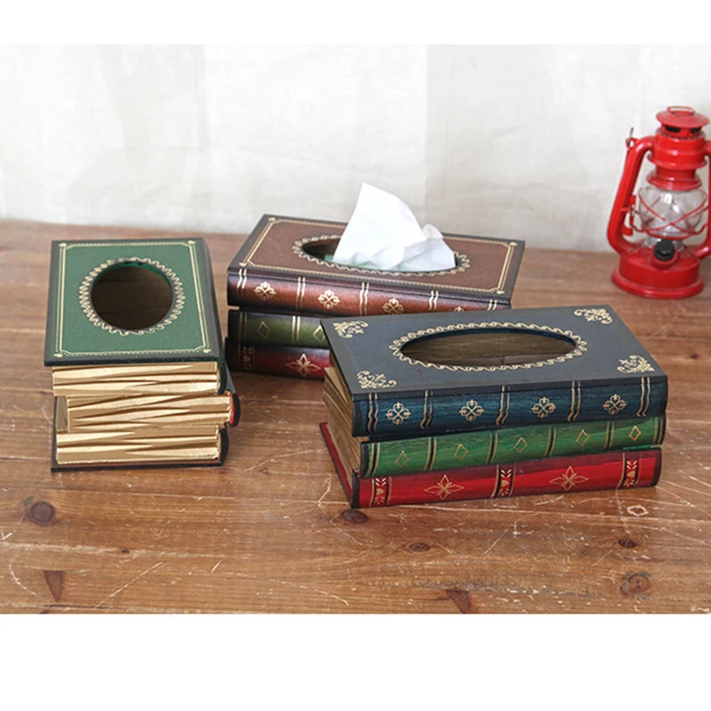 

Retro Style Book Shape Tissue Box In Tissue Box Vintage Box Europe Rectangle Napkin Paper Holder Ring Tissue Storage Box
