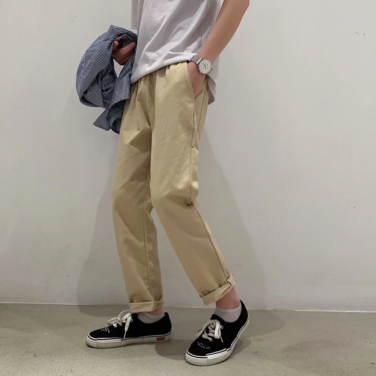 

Summer New Solid Color Straight Casual Pants Men's Korean Version Of The Trend Elastic Waist Pants Summer Men's Trousers Tide