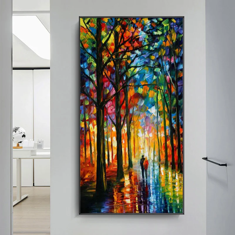 

Abstract Romantic Lovers Landscape Canvas Painting Wall Art Posters and Prints Street Rainy Wall Art Pictures for Hoom Decor