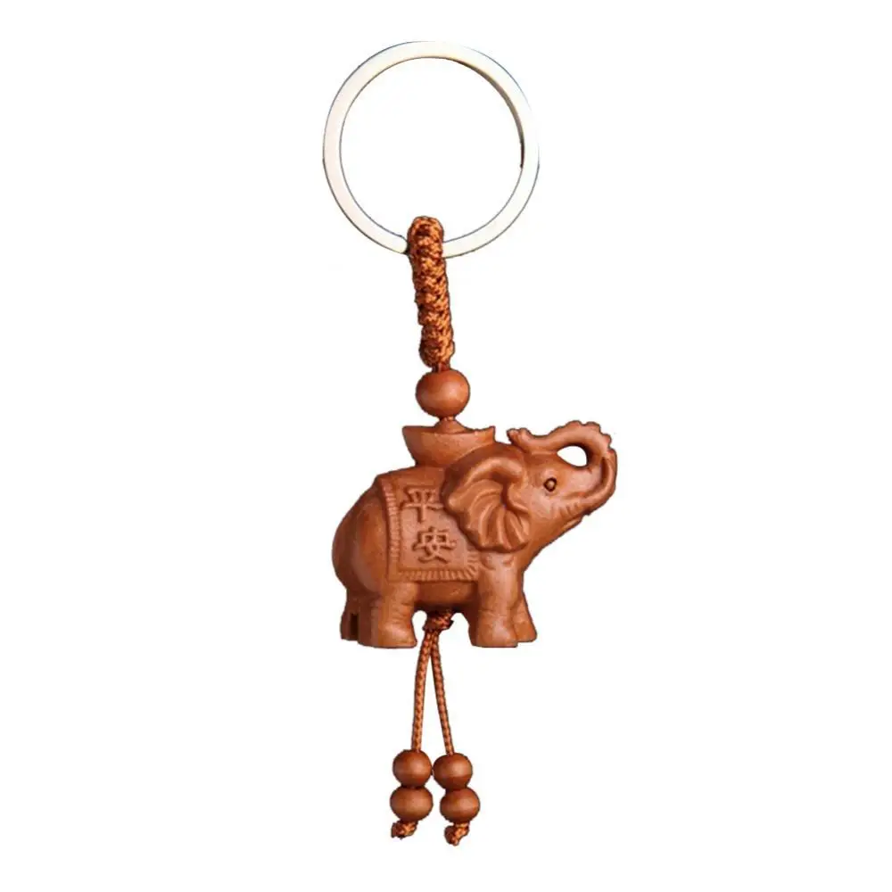 

Auspicious Safeness Wood Elephant Pendant Unisex Car Keychain Key Ring Gift