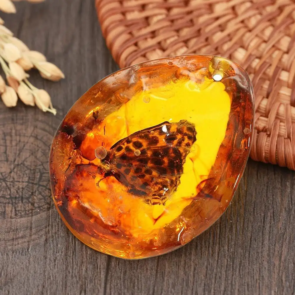 

Natural Rough Butterfly Amber Stone Insect Spcimen Pendant Necklace Gemstone Table Decoration DIY Jewelry Craft Pendant Craft