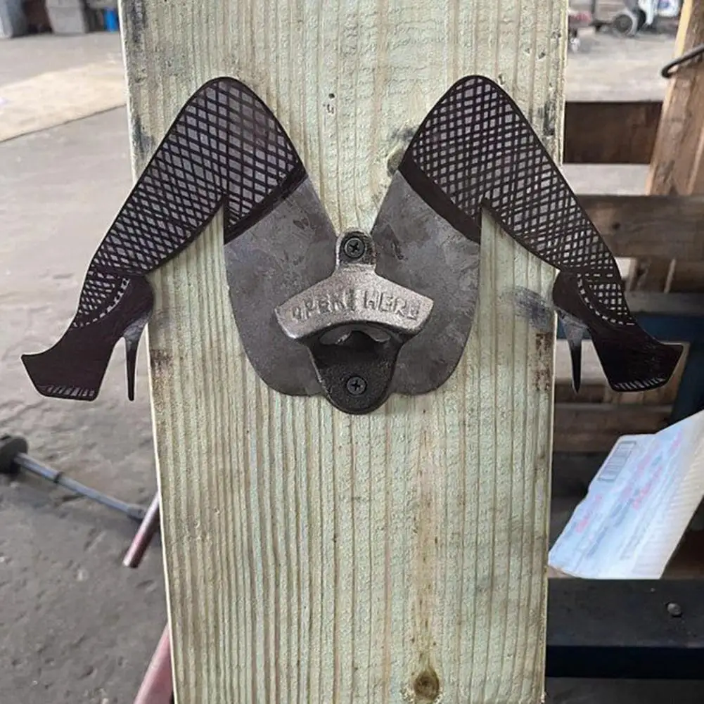 

Bottle Opener Practical Wall Mountable Iron Metal Art Funny Legs Shape Manual Beer Opener for Home