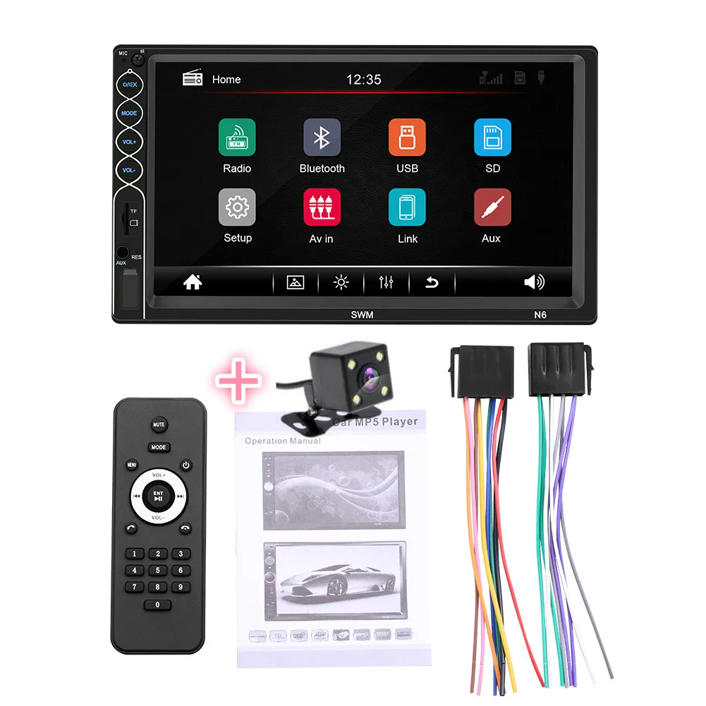 with camera SWM N6 двойной 2 DIN стерео MP5 плеер 7 дюймов сенсорный экран bluetooth USB AUX радио приемник в тире головное устройство+ камера - Цвет: with camera