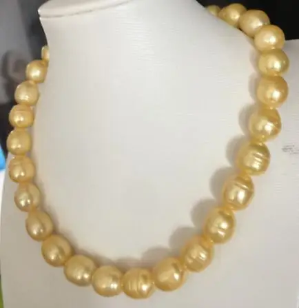 

huge 10-13mm south sea baroque gold pearl necklace 18inch 14k gold clasp