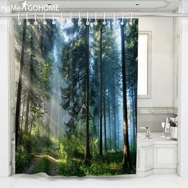 Натуральный лес большой 3D занавеска для душа дешевая ванной богемная шторка