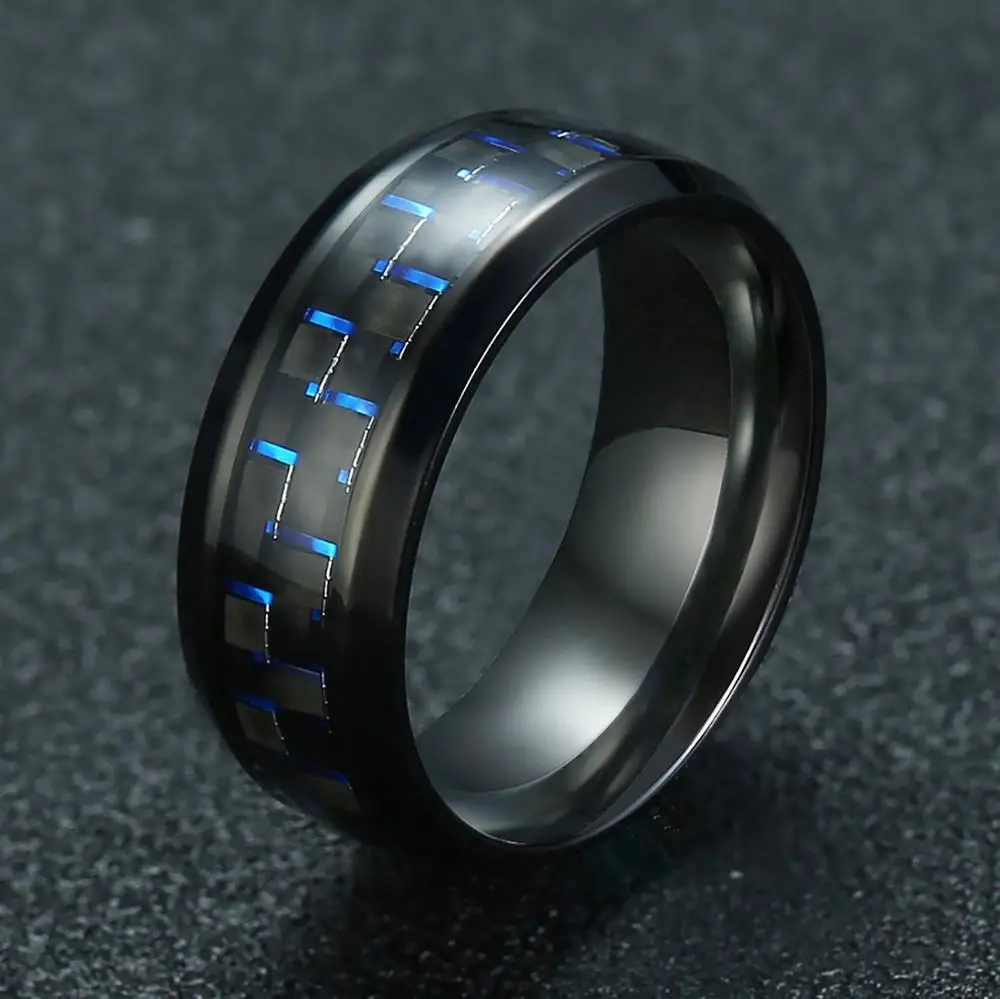 Domineering Man Ring Red Green Carbon Fiber Black Dragon Inlay Comfort Fit Stainless steel Rings for Men Wedding Band Ring images - 6
