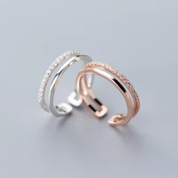 s925 silver ring female japanese korean style simple small fresh double row diamond adjustable ring rose gold hand jewelry gift