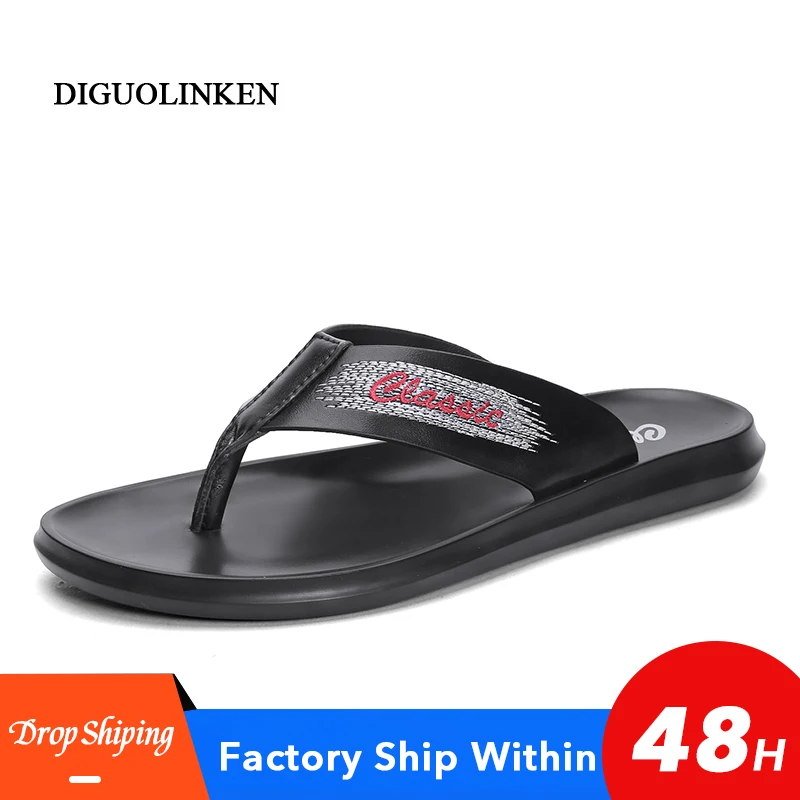 Модные мужские тапочки Повседневные кожаные летние шлепанцы на плоской подошве