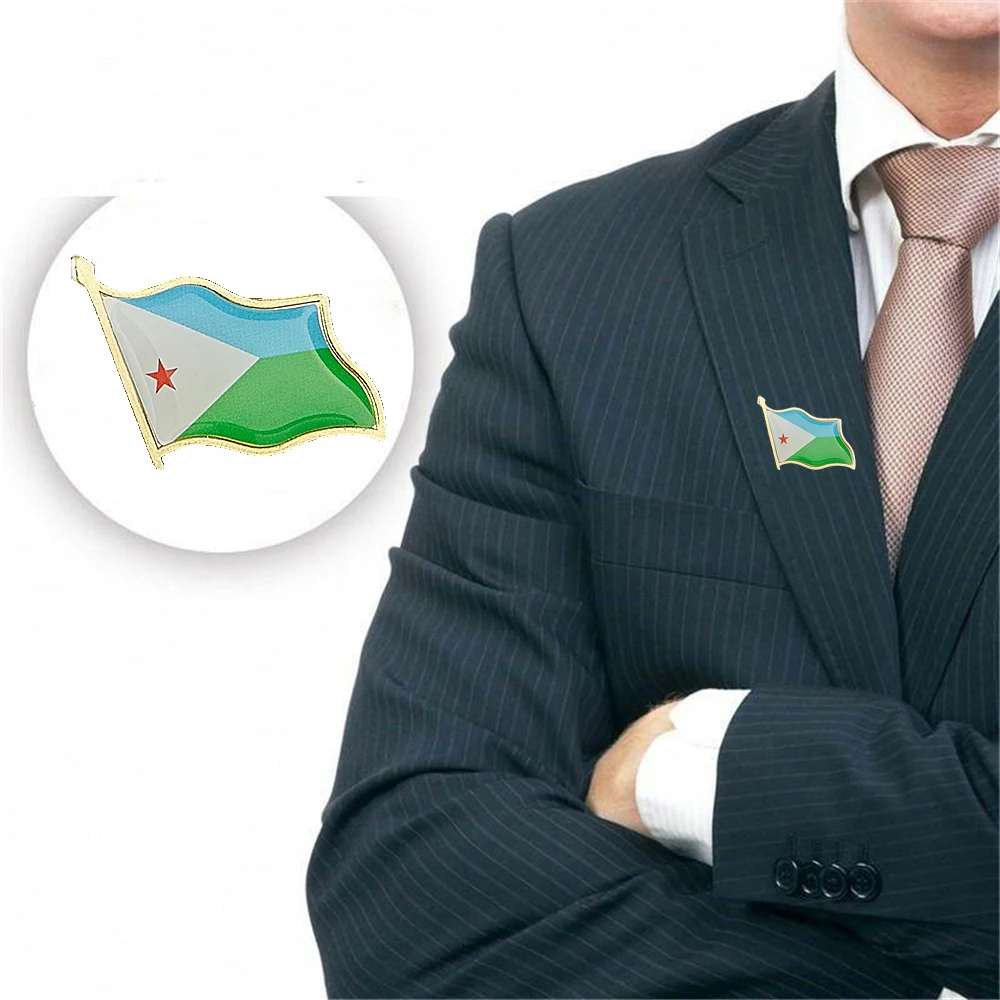 

10PCS/Lot African Country Djibouti National Waving Emblem Flag Lapel Pins Brooch Badge