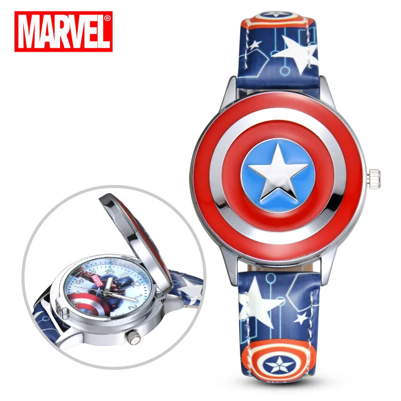 

Оригинальные детские часы Captain America для мальчиков диснеевские электронные кварцевые часы с откидной крышкой водонепроницаемые светящиеся ...