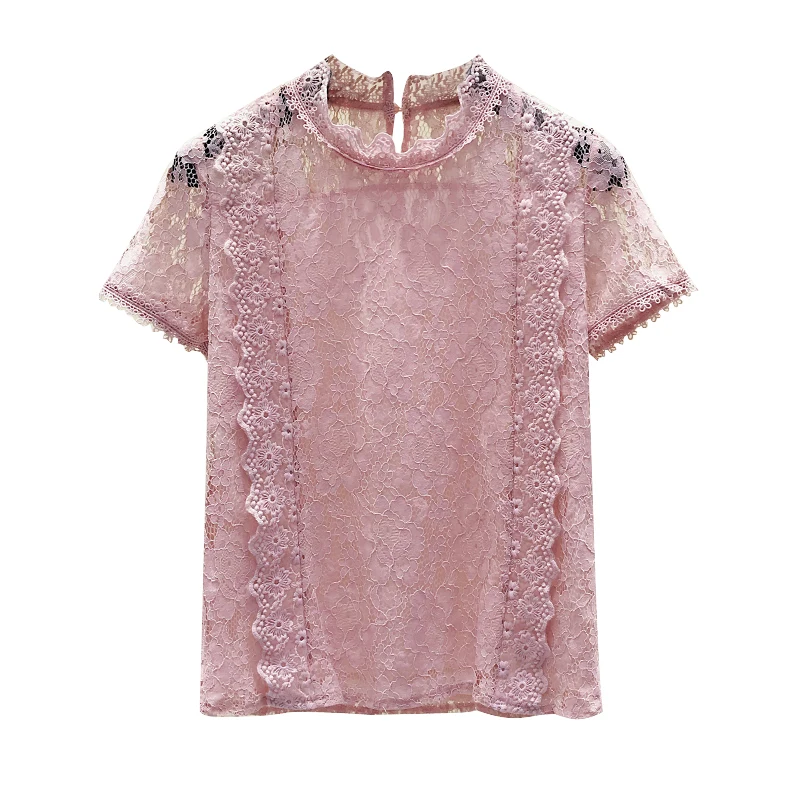 С воротником с кружевом и оборками женская блузка пэчворк 2021 новые летние