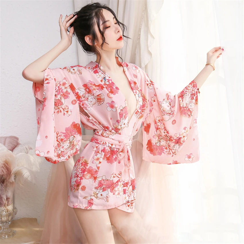 Кимоно Кардиган в японском стиле Sakura Girl Haori Сексуальная атласная пижама юката