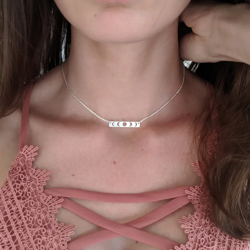 Ожерелье с кулоном в виде фазы Луны серебряное ожерелье из нержавеющей стали