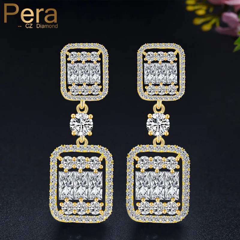 Женские длинные серьги-подвески с фианитами, золотистого цвета