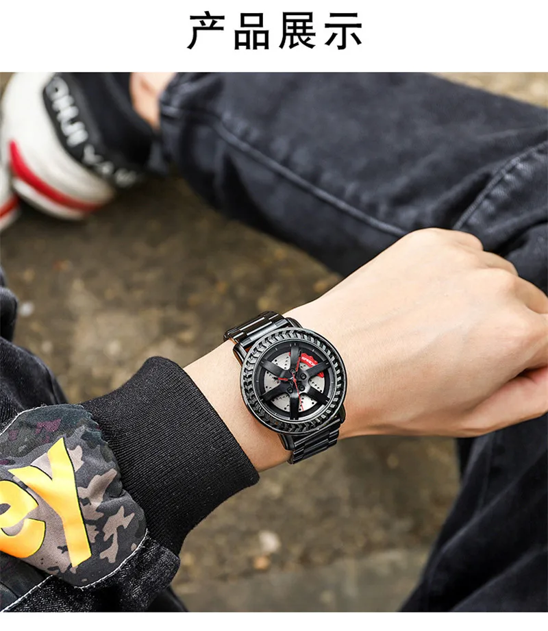 Мужские наручные часы с ободком оригинальные черные из нержавеющей стали для