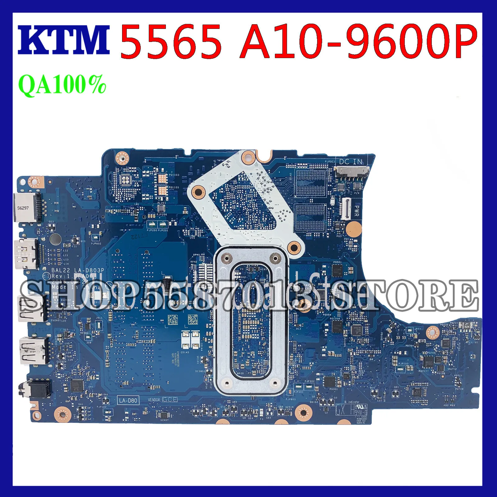 

KEFU CN-0M3RN1 Motherboard FOR Dell Inspiron 15 5565 5765 Laptop Motherboard BAL22 LA-D803P A10-9600P Test 100% work