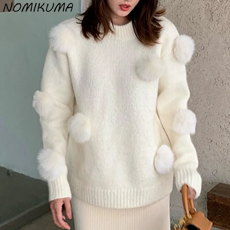 Женский трикотажный пуловер с длинным рукавом и круглым вырезом - купить по