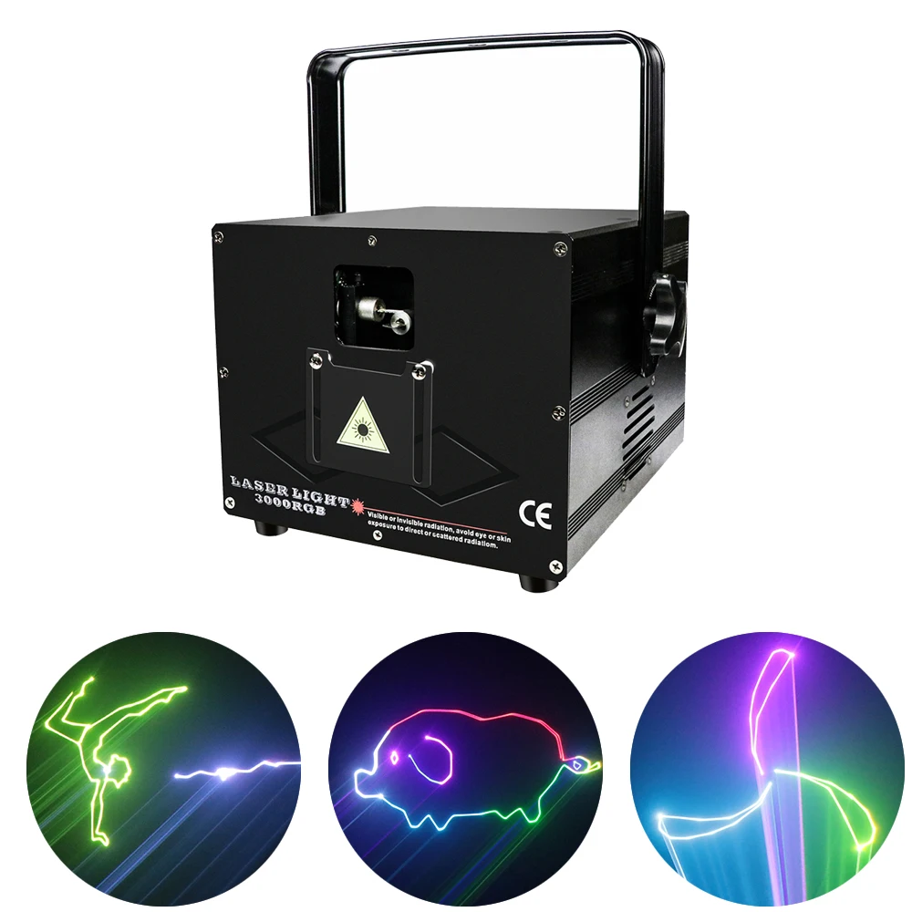 3 Вт RGB Лазерная фотолампа DMX 15Kpps Профессиональный анимационный лазерный сканер Дискотека светильник DJ Лазерный шоу для клуба концерта